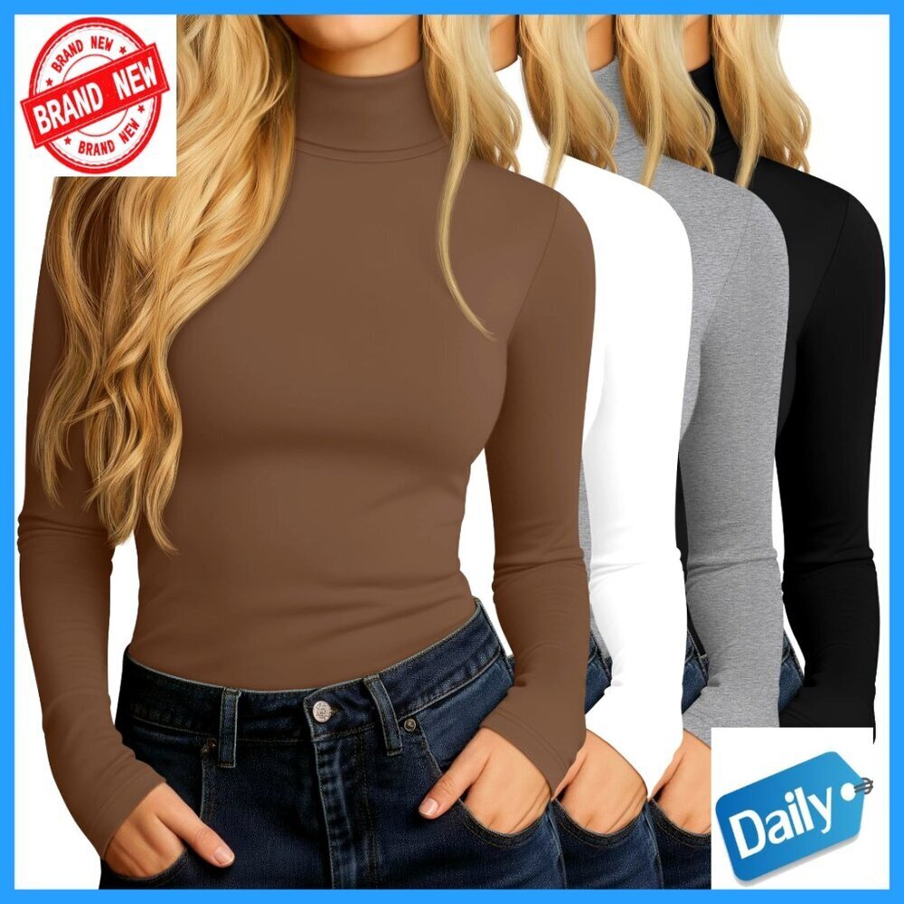 4 Pack Slim Fit Turtleneck Long Sleeve Tops Lightweight Basic Tees